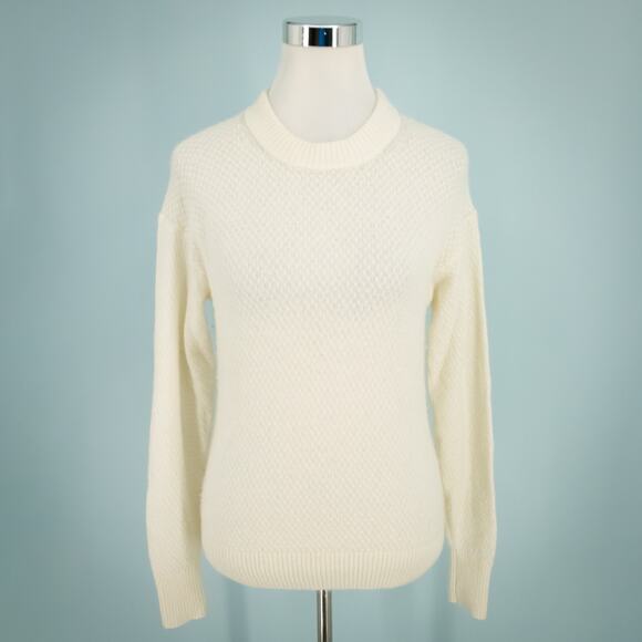 Quince Sweaters - Quince Size Small S Ivory Cream Textured Diamond Knit Crew Wool Alpaca Sweater